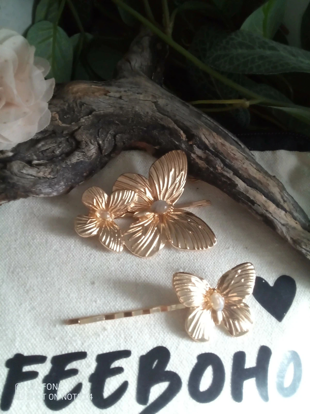Lot de 2 barrettes papillon avec pierres naturelles – photo 3